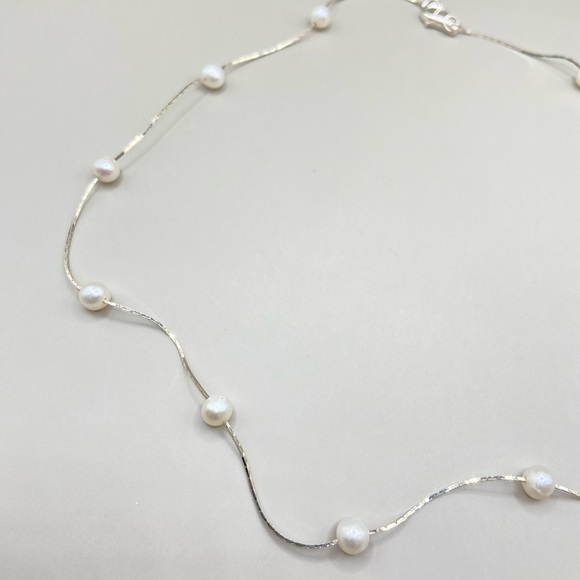 Sterling Silver Faux Pearl Satellite Necklace - Picture 4 of 6